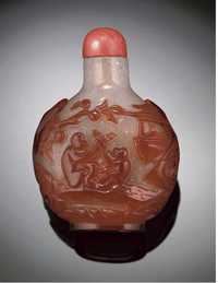 19th Century A red overlay snowstorm glass snuff bottle